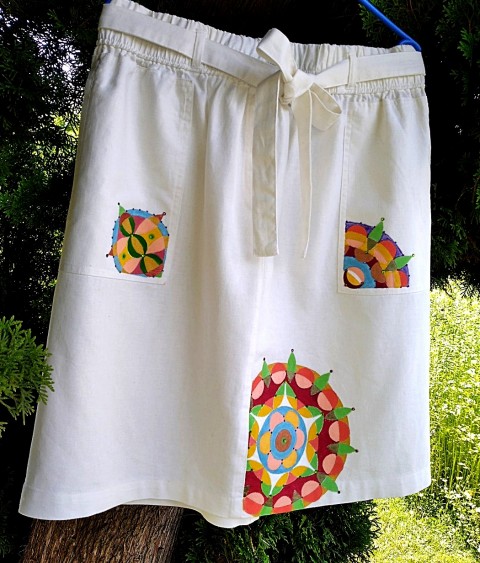 Len + bavlna  + mandala- v.46 malba letní sukně pohodlná len léto mandala pohoda bavlněná 