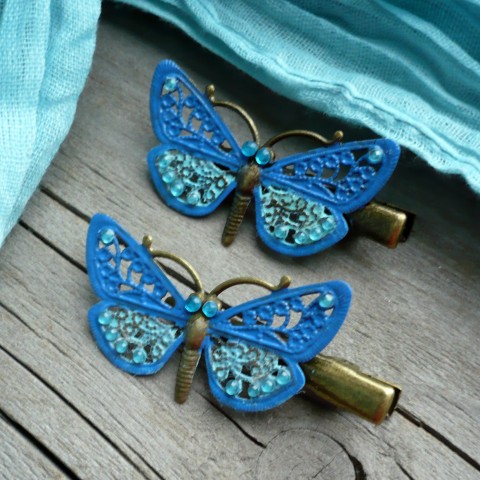 Modrásci - sponka sponka motýlek vintage patina mosaz 