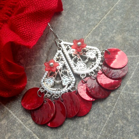 Carmen náušnice perleť rudá penízky carmen flamengo 