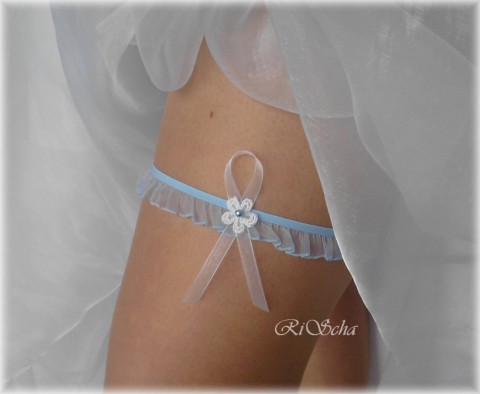 SVATEBNÍ PODVAZEK modro-bílý dárek bílá bílý satén svatební dárkový nevěsta wedding podvazky hochzeit podvazek - svatba svatební šaty 