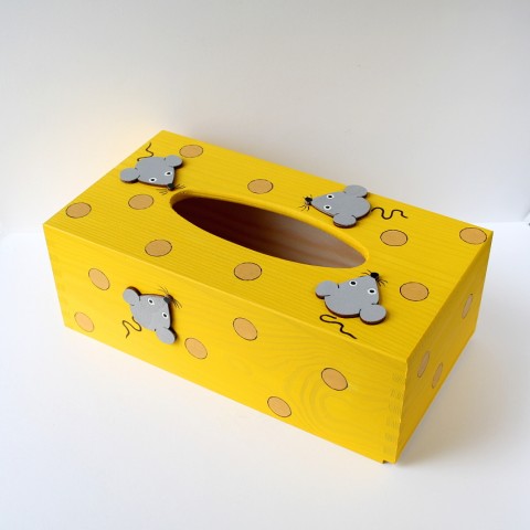 Krabička na kapesníky s myškami originální dárek krabička krabice veselé myš myška sýr kapesník vtipné myši sýrové sýrová pro děti myšky na kapesníky kapesníková ementál 