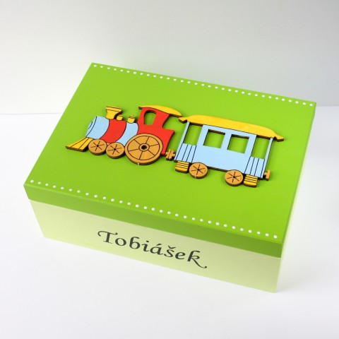 Krabička na pastelky s vláčkem dárek krabička krabice dětské dětská vlak mašinka vláček pro děti vagónek pro kluky železnice s mašinkou s vláčkem pro kluka vláčková 