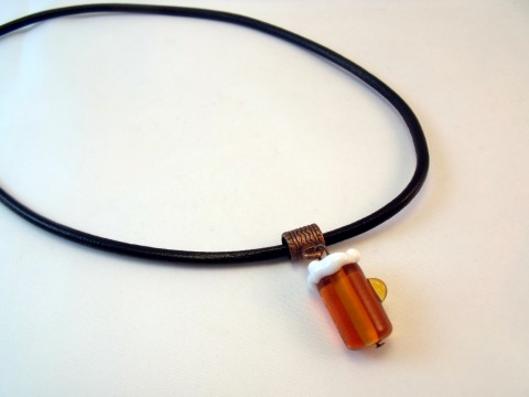 Talisman - náhrdelník s vinutkou oranžová sklo vinutky žlutá pivo kůže lampworking vinuté perle pro pány 