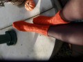 Cihlovorezavé vlněné ponožky