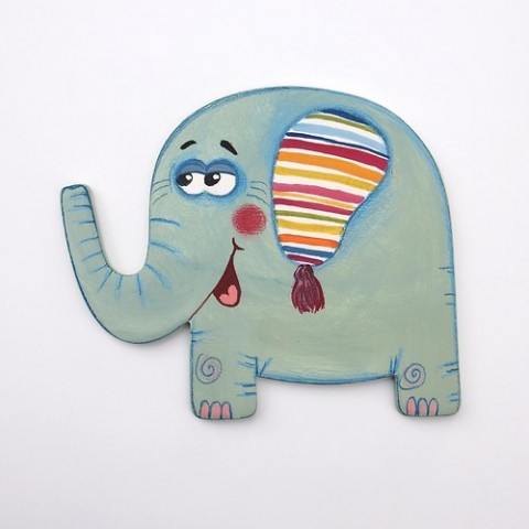 Sloník  modrý originální proužky obrázek ucho slon sloník úsměv 