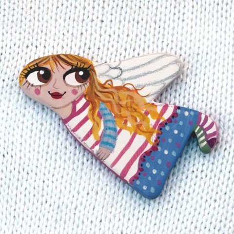 Andělína - brož brož malované originální proužky puntíky anděl sako kabátek křídlo andělka na kabát malvice 