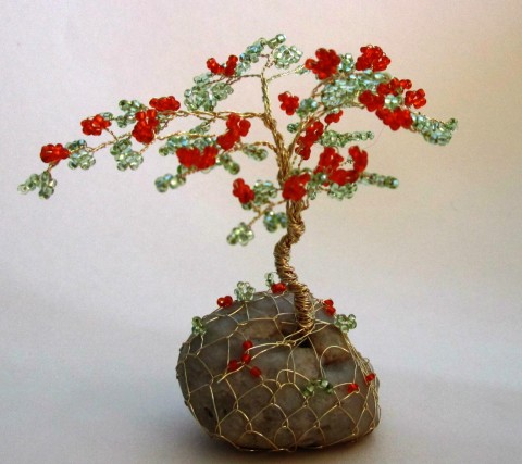 Stromeček-Bonsai Azalka stromek drátky a korálky stromeček štěstí bonsai 
