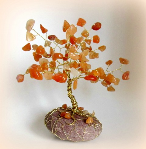 Strom života,oranžový avanturin ametyst minerály stromek drátky a korálky stromeček štěstí 
