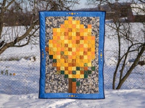 Zlatohlávek strom obraz podzim podzimní zlatý textilní textilní obraz zlatohlávek 
