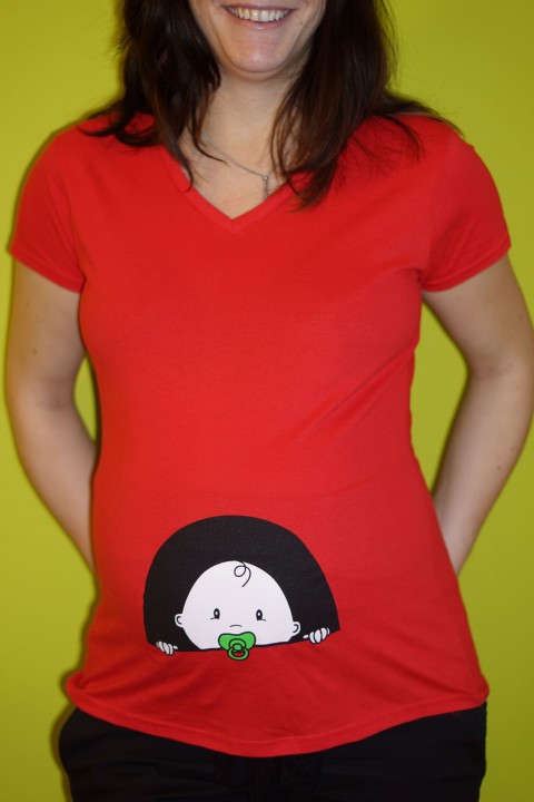 Tričko s miminem - červené bavlna černá černé miminko mimino tričko trička vtipné 