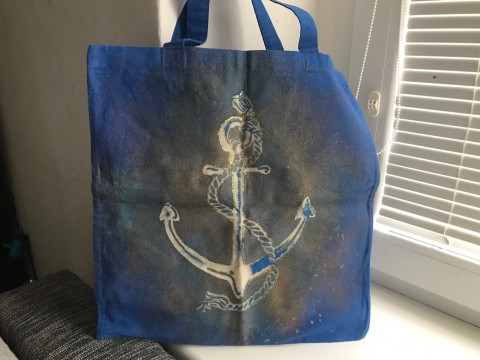 KOTVA taška ručně malovaná moře taška modrá léto elegance kotva malba na textil tvorba 