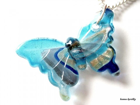 Řetízek - modrozlatý motýlek modrý velký motýl motýlek řetízek zlatý dlouhý skleněný 