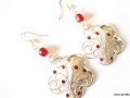 Náušnice - květy s červ. kamínky