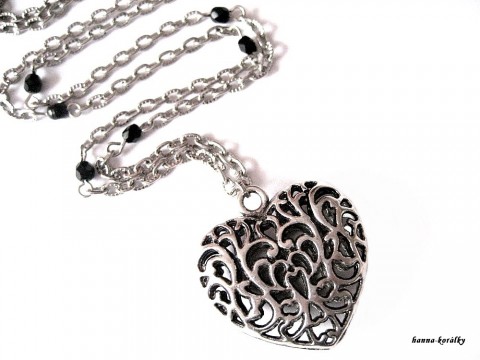Dlouhý řetízek - 3D srdce srdce stříbrný velký srdíčko řetízek valentýn řezané platina starostříbro dlouhý filigrán buclaté platinový 