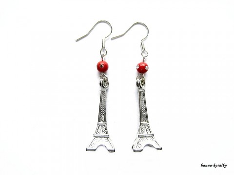 Eiffelovky s červeným korálkem červené náušnice stříbrné eiffelovka eifelovka 