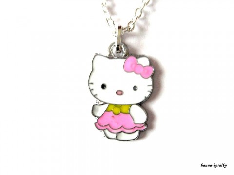 Řetízek Hello Kitty - růžovo žlutá přívěsek stříbrný holčičí dětský řetízek bižuterní kitty hello helo kity 