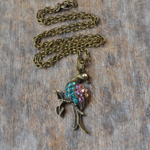náhrdelník - pták náhrdelník pták barevný páv bronzový šatony 