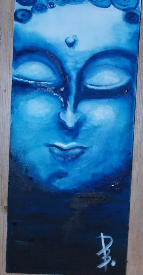 Modrý buddha modrá obraz plátno buddha budha budhismus uklidnění 90x 30 