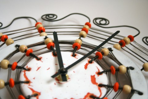 velké keramické hodiny drátované oranžová keramika drát hodiny bílá čas korálek glazura měření nástěnné 