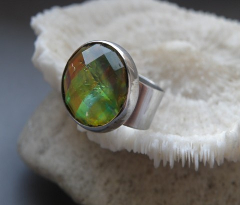 Nerezový prsten - syntetický opál prsten nerez ruční práce syntetický opál 