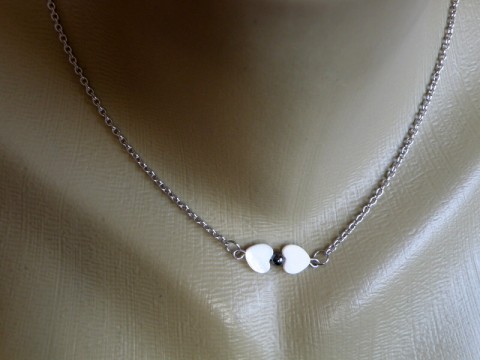 Nerezový náhrdelník náramek bílá srdíčka perleť nerez 