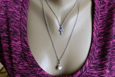 Náhrdelník -nerez-křížek, perla náhrdelník křížek řetízek nerez ocel perla 