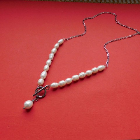 Náhrdelník -bílé perličky + nerez náhrdelník nerez bílé perly 