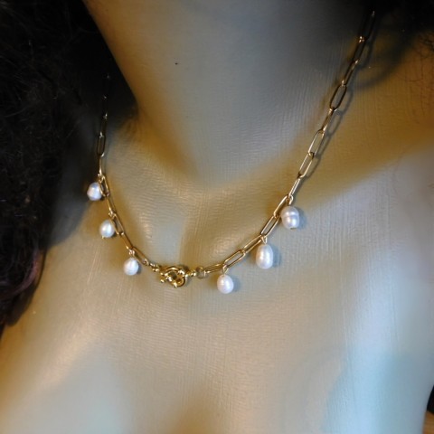 Náhrdelník,zlatá ocel, bílé perly náhrdelník perly nerez pozlacená 