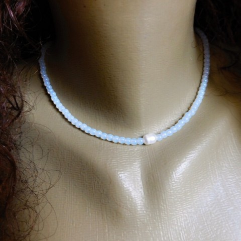 Náhrdelník-opalit s bílou perlou náhrdelník nerez opalit bílá perla 