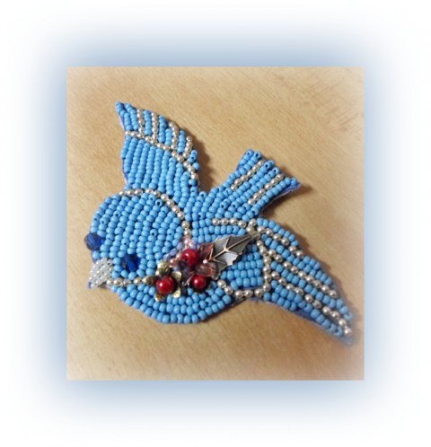 Ričmondíček červená brož modrý dekorace korálky ptáček ozdoba křídla špendlík zobák okrasa ričmondíček lítání 