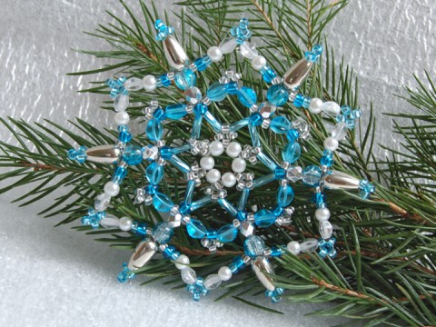 Hvězda - stříbrná/modrá VAN 37 dekorace originální korálky modrá vánoce sklo bílá vánoční hvězda ozdoba stříbrná třpytivá rokajl čirá vločka tvarovky 