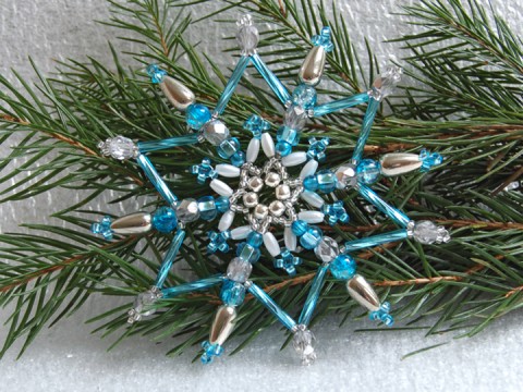 Hvězda - stříbrná/modrá VAN 39 dekorace originální korálky modrá vánoce sklo bílá vánoční hvězda ozdoba stříbrná třpytivá rokajl čirá vločka tvarovky 