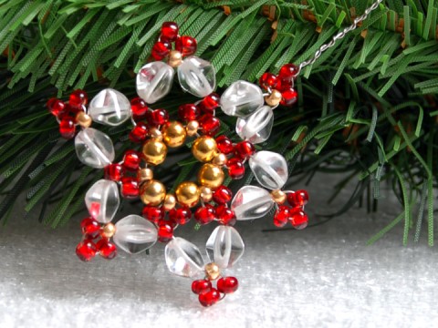Hvězda s drátkem VAN 46 červená dekorace originální korálky zápich vánoce sklo zlatá vánoční hvězda ozdoba rokajl pohanka čirá netradiční třpytivý vločka tvarovky 