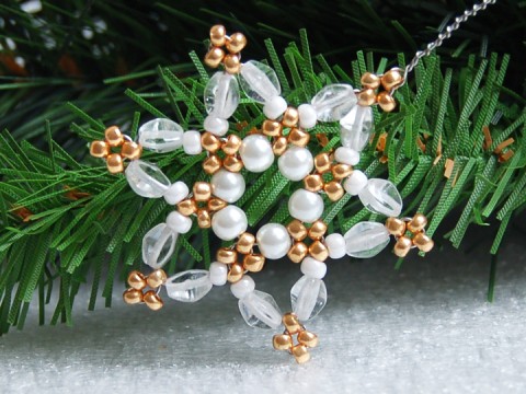 Hvězda s drátkem VAN 52 dekorace originální korálky zápich vánoce sklo zlatá bílá vánoční hvězda ozdoba rokajl pohanka čirá netradiční třpytivý vločka tvarovky 