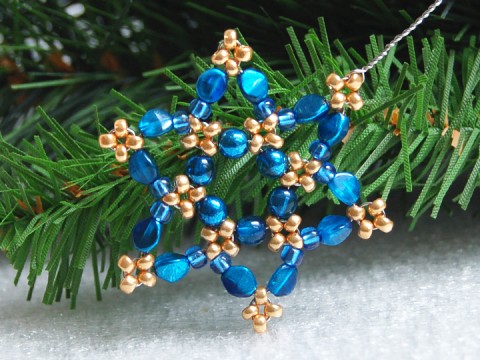 Hvězda s drátkem VAN 55 dekorace originální korálky zápich modrá vánoce sklo zlatá vánoční hvězda ozdoba rokajl pohanka netradiční třpytivý vločka tvarovky 