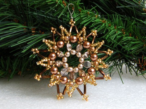 Vánoční hvězda - VAN78 dekorace originální korálky vánoce sklo zlatá vánoční hnědá hvězda ozdoba třpytivá rokajl čirá vločka platinová tvarovky 