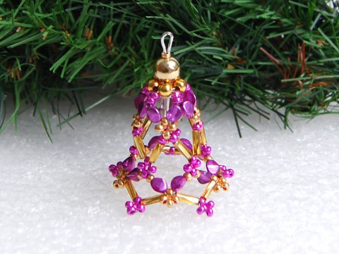 Zvoneček 3D - VAN99 dekorace originální korálky vánoce sklo zlatá fialová růžová vánoční zvoneček zvonek ozdoba nerez rokajl fuchsiová jemný třpytivý 