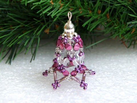 Zvoneček 3D - VAN105 dekorace originální korálky vánoce sklo fialová vánoční zvoneček zvonek ozdoba nerez stříbrná rokajl fuchsiová čirá jemný třpytivý 
