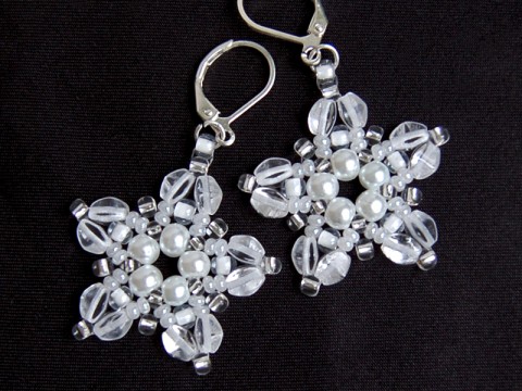 Crystal stars - náušnice šperk originální náušnice moderní elegantní bílá hvězda květ svatba visací krajka bižuterie módní stříbrná perličky taneční svatební společenské čirá ples efektní třpytivé vločka večirek 