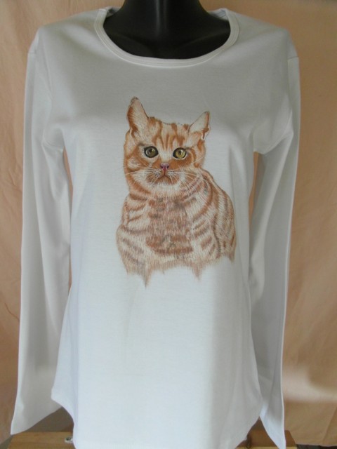 Dámské triko s kočkou XL-zakázka kočka kočička rezavá triko s dlouhým rukávem 