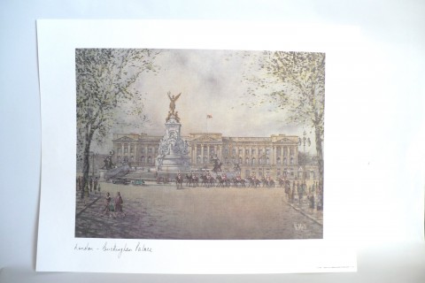 Obraz, Londýn, Buckinghamský palác/ obraz krajina masivní plátno anglie rám tempera londýn karton litografie malíř obrazový zachovalý nepoškozený 