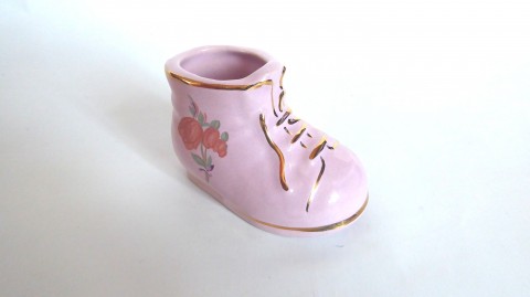 Botička, růžový porcelán, retro barevné retro růžový porcelán miniatura sběratelství zlacené botička 