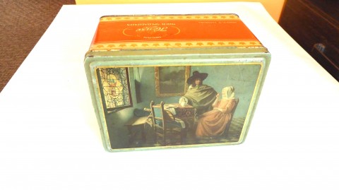 Plechová krabička, obraz, J.Vermeer obraz krabička holandsko reprodukce sběratelství plechová malíř sběratel 