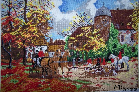 Lovu zdar dárek doplněk podzim obrázek výšivka podzimní koně obrázky psi lov hon bytová dekorace bytový doplněk statek vyšívané obrázky vyšívaný obrázek 
