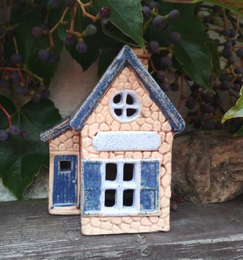 Domeček do modra dekorace keramika svíčka světlo světýlko lampa dům domeček domek 