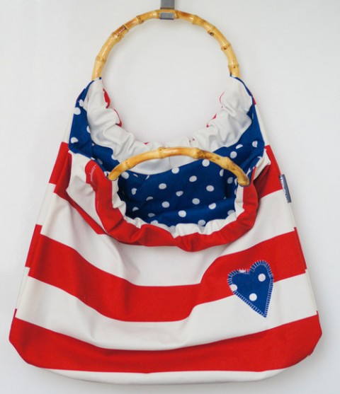 Amerika - oboustranná taška kabelka taška proužky pruhy amerika bambusová ucha 