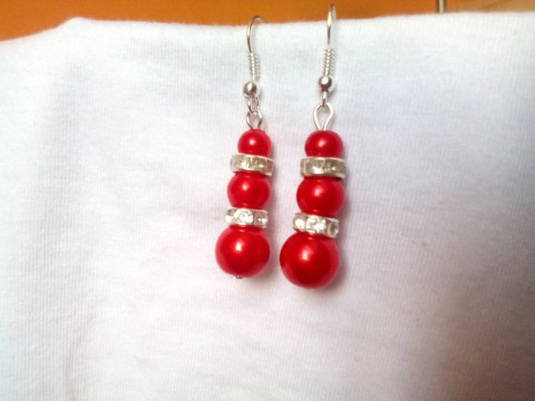 Červené perly se stříbrnými kamínky dlouhé náušnice perly perlové vi 