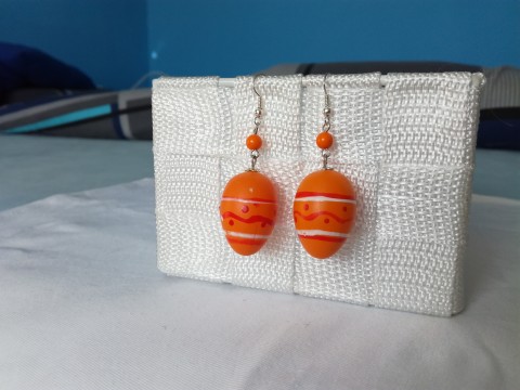 Oranžová pruhovaná vajíčka - náušky jaro velikonoce vajíčka vejce 