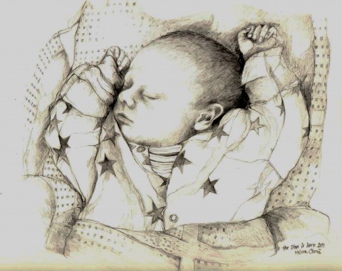 portret miminka portret kresba miminko novorozen 