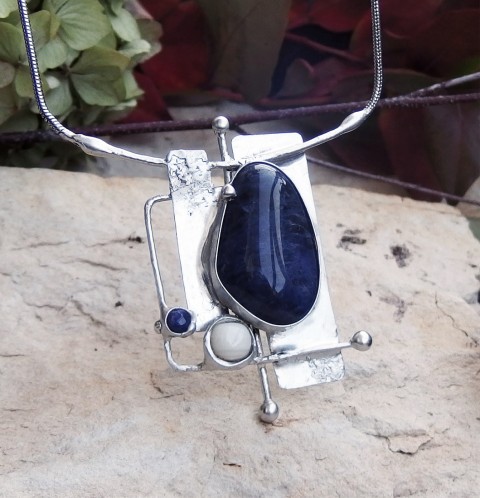 Sodalitový náhrdelník náhrdelník přívěsek tiffany cínování cínový láva lapis opál 
